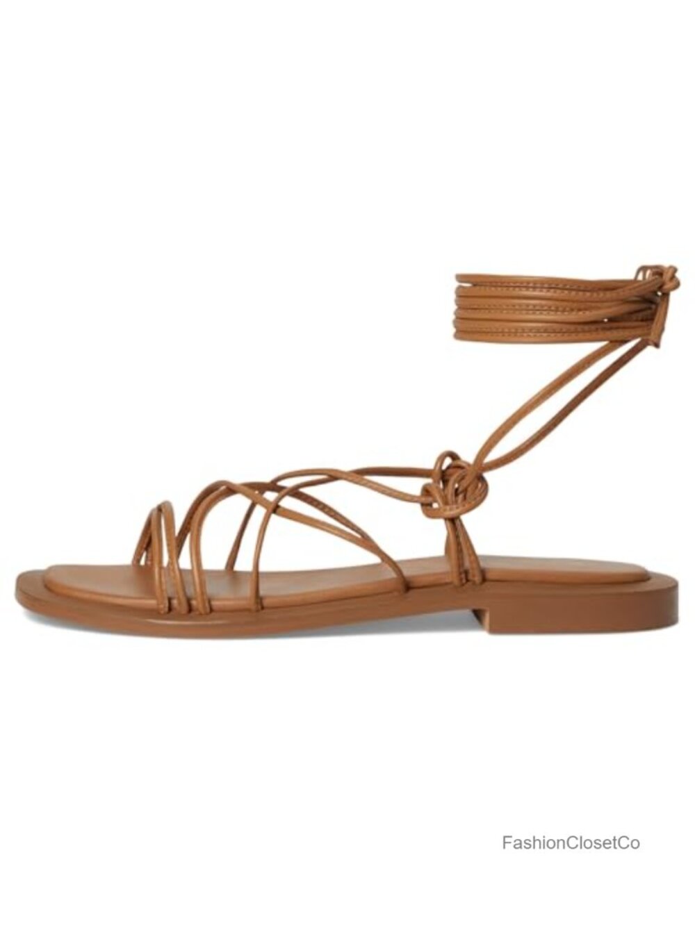 Leather Gladiator Flat Sandals Adjustable Ankle Wrap Cushioned Footbed - Picture 3 of 6